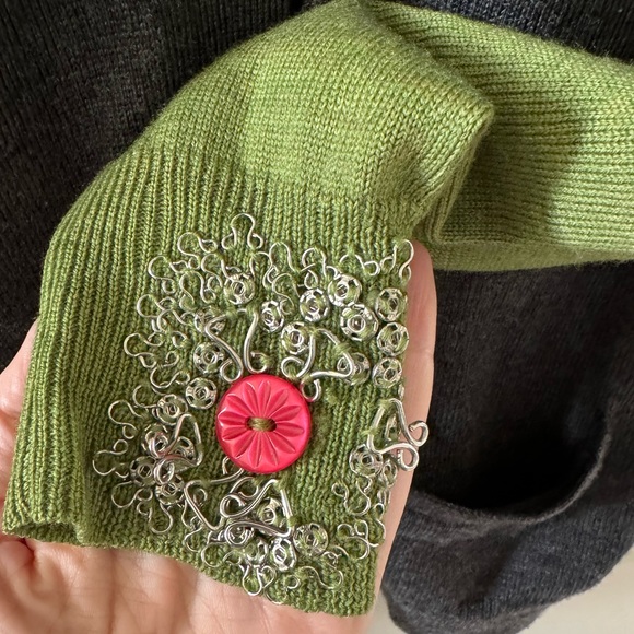 BIBELOT Cardigan Italian Wool Fine knit Embroidered Artistic Colorblock HTF - Picture 4 of 10